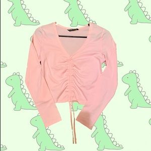 Drawstring long sleeve crop